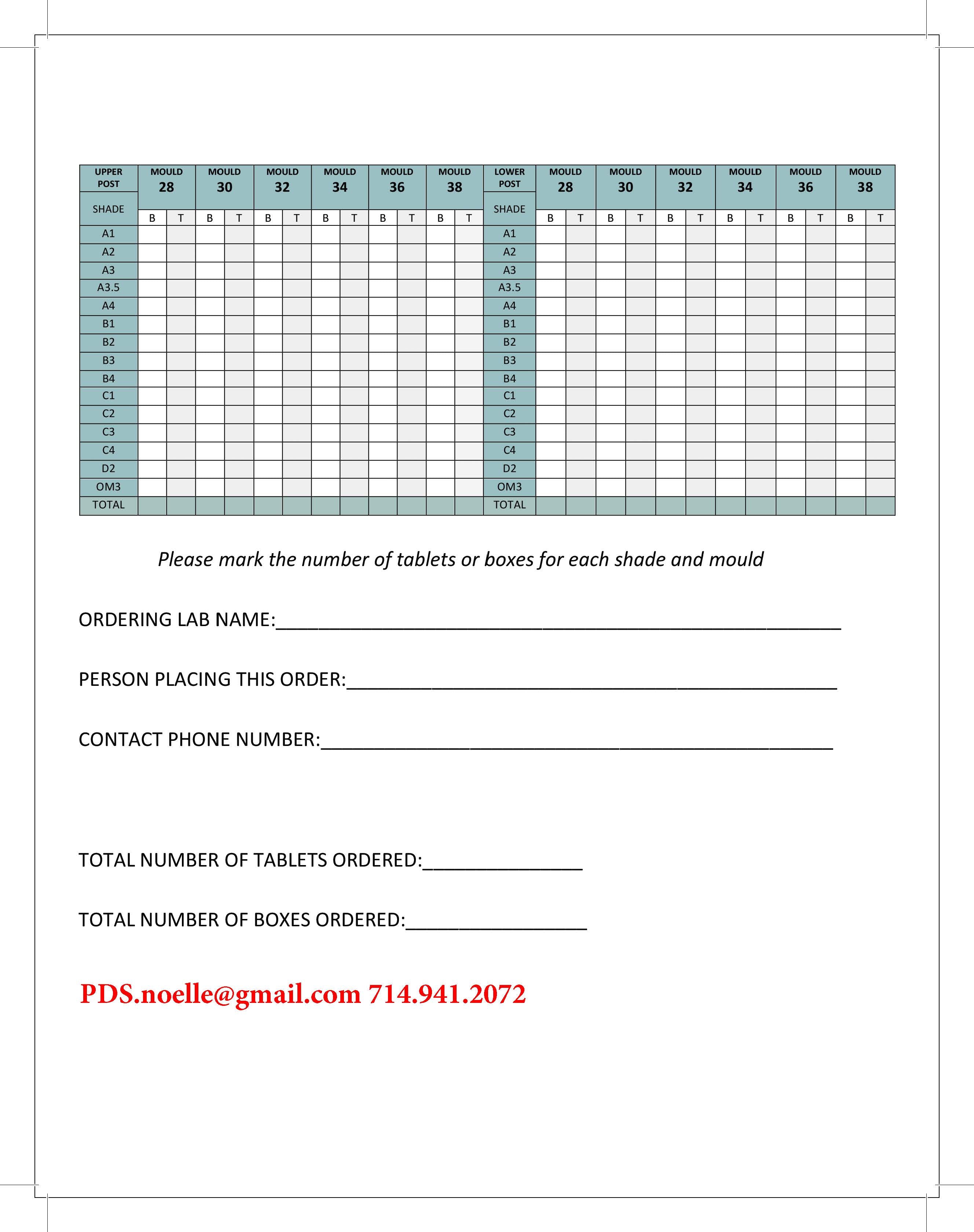 Tooth Order Information